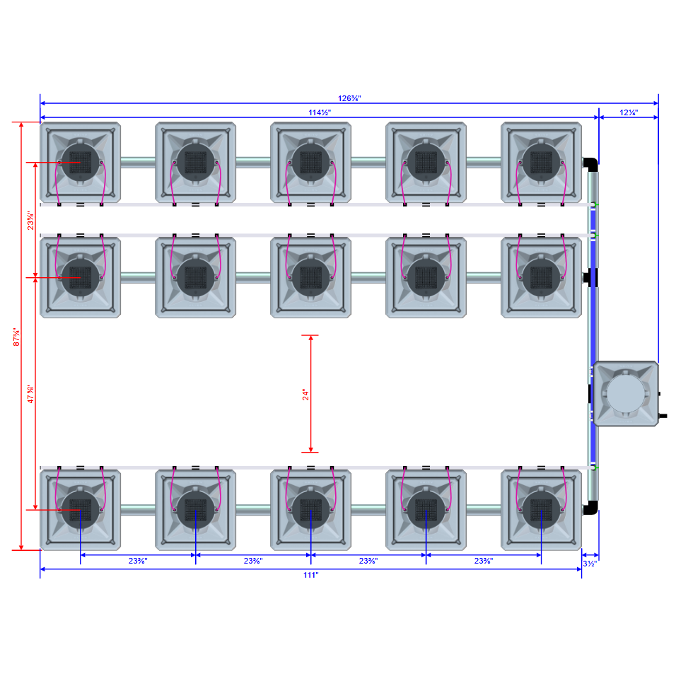 Alien Hydroponics AERO 15 Pot 3 Row Kit
