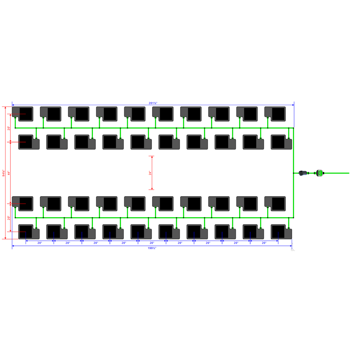 Alien Hydroponics EasyFeed 40 Pot 4 Row Kit