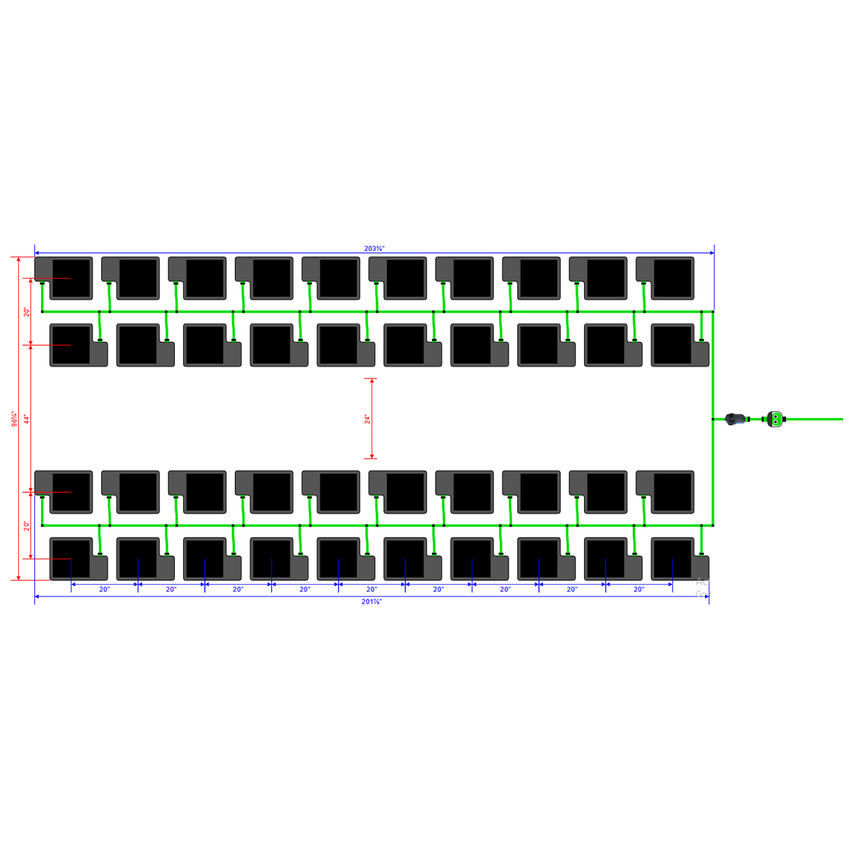 Alien Hydroponics EasyFeed 40 Pot 4 Row Kit