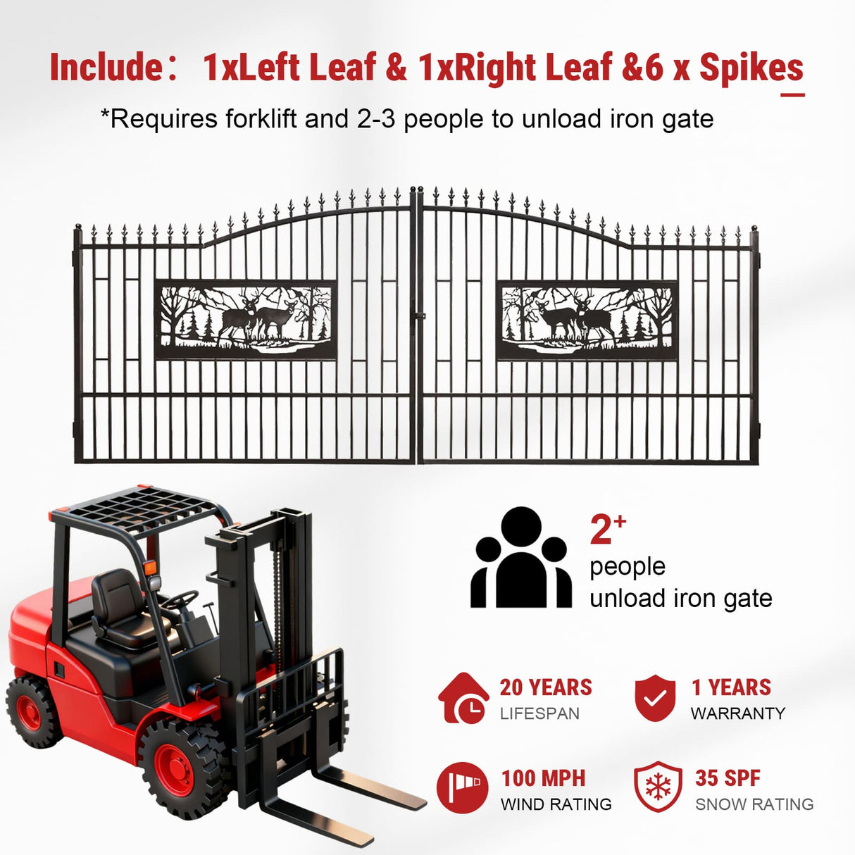 20FT × 7FT Double Wrought Iron Gate Decorative Deer Artwork Driveway Gate