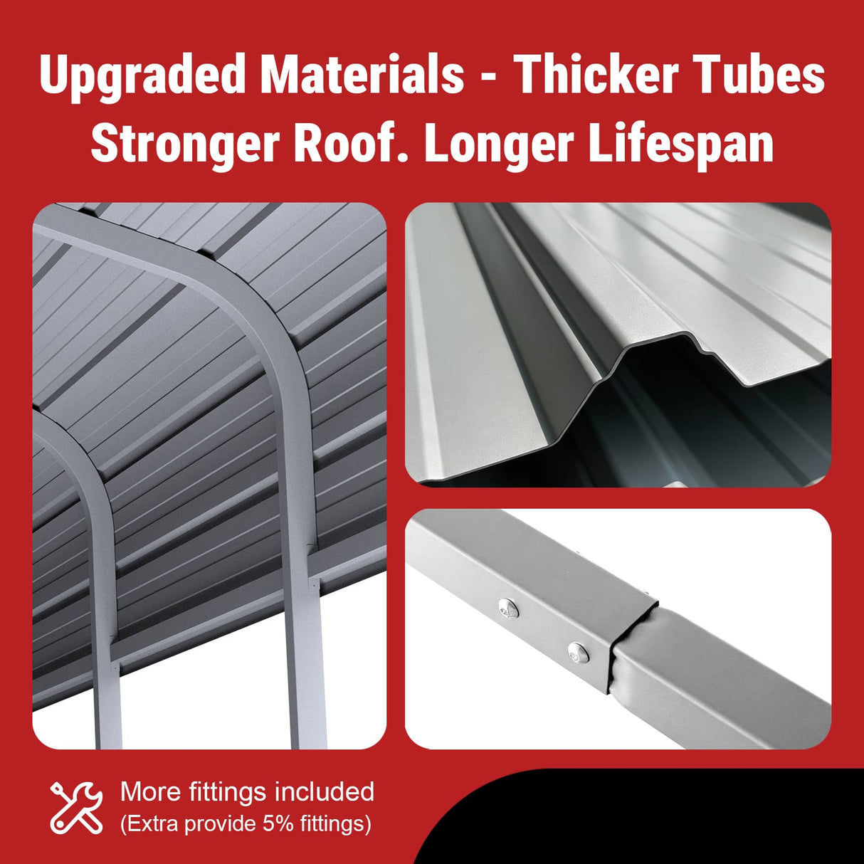 11FT × 20FT Metal Carport Reinforced Steel Roof Shelter for Outdoor Parking