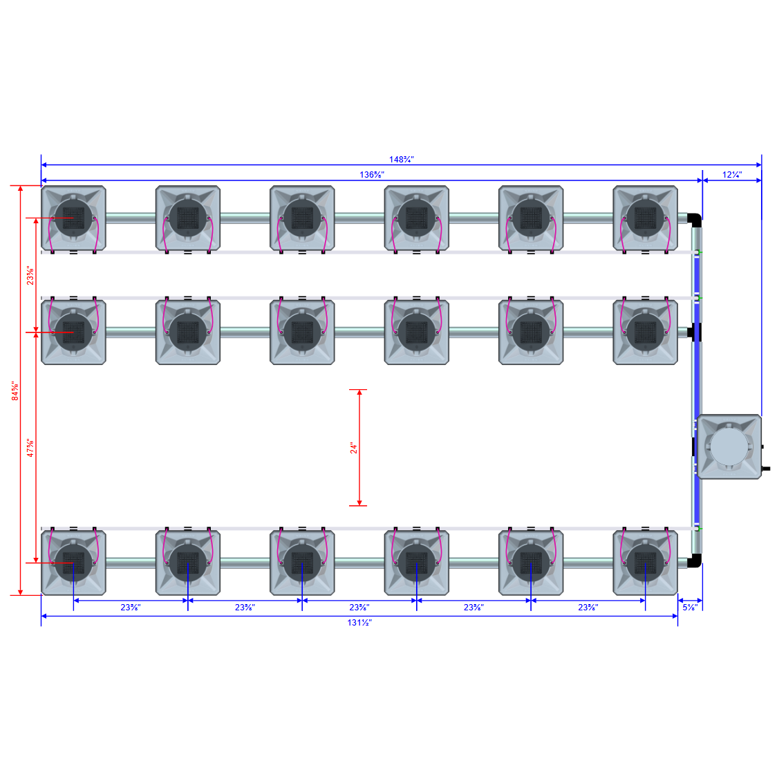 Alien Hydroponics AERO 18 Pot 3 Row Kit