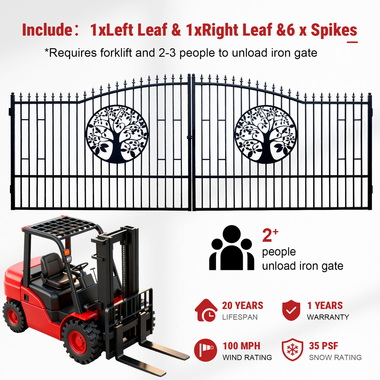 20FT Double Swing Steel Driveway Gate with Tree of Life Design
