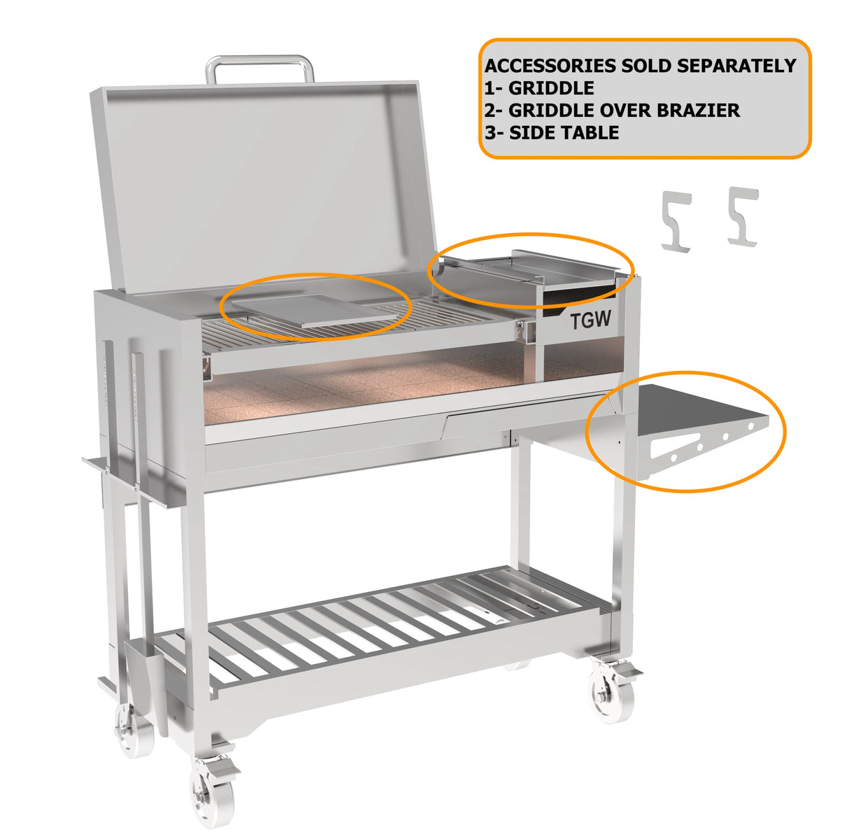 Tagwood BBQ Argentine Wood Fire & Charcoal Gaucho Grill BBQ18SS Stainless Steel Freestanding Grill with Shovel Poker & Heavy-Duty Casters for Mobility PRE-ORDER