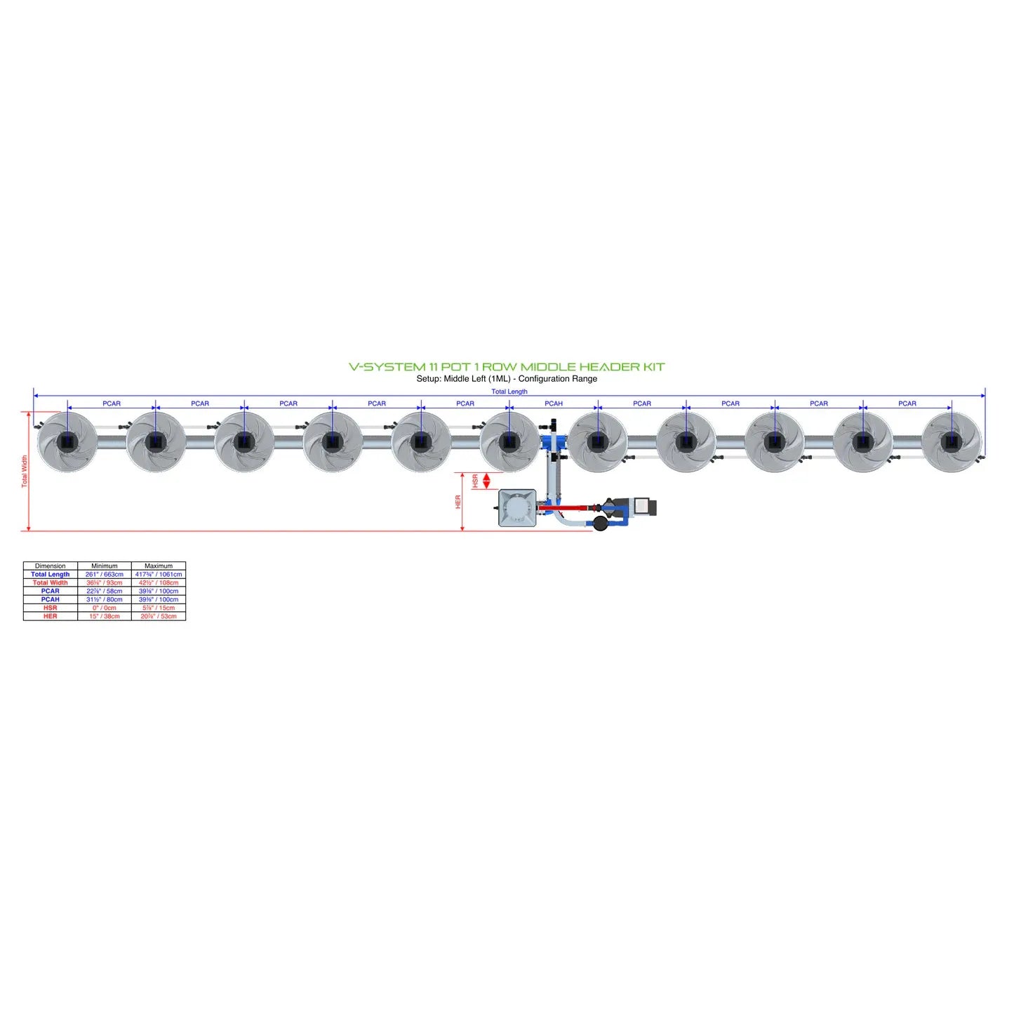 Alien Hydroponics V-SYSTEM 11 Pot 1 Row Kit
