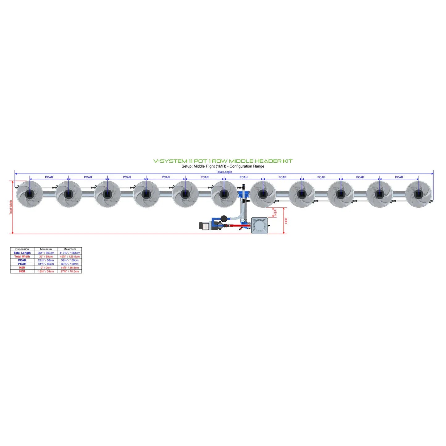 Alien Hydroponics V-SYSTEM 11 Pot 1 Row Kit