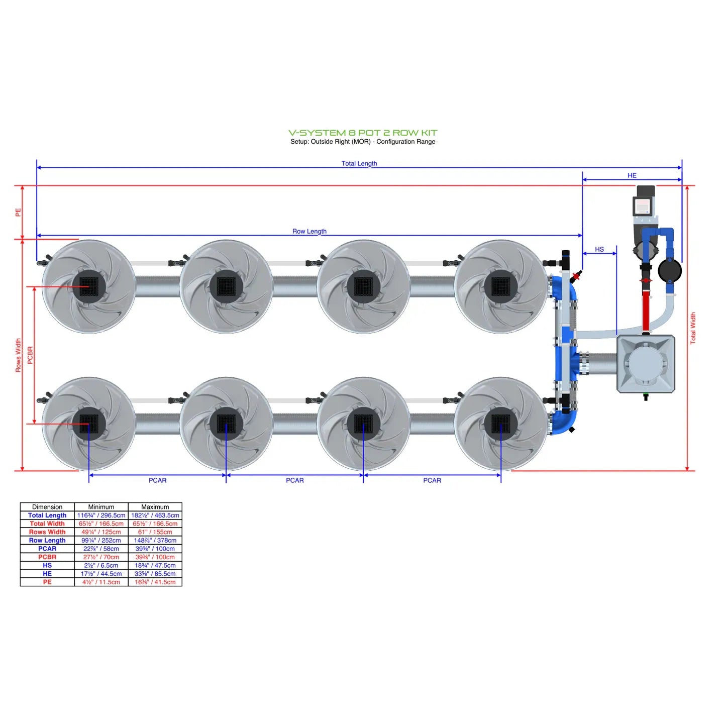 Alien Hydroponics V-SYSTEM 8 Pot 2 Row Kit