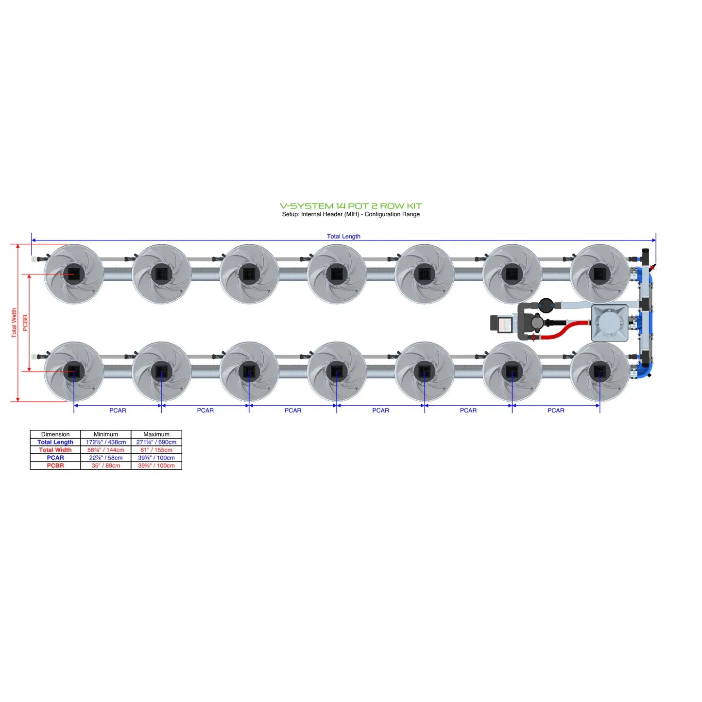 Alien Hydroponics V-SYSTEM 14 Pot 2 Row Kit