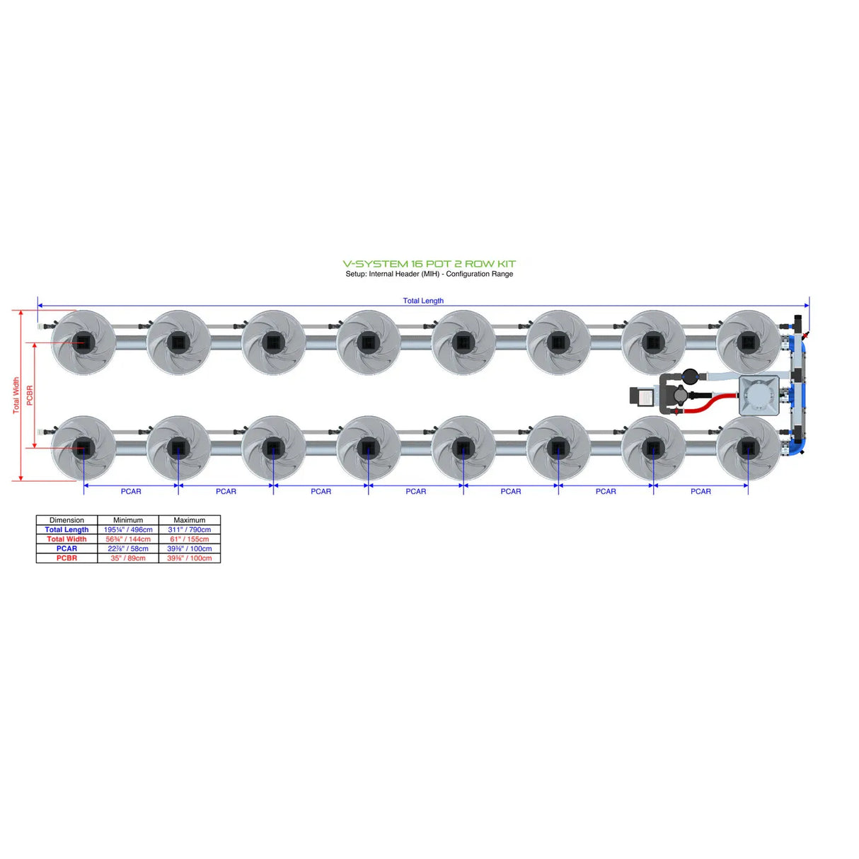 Alien Hydroponics V-SYSTEM 16 Pot 2 Row Kit