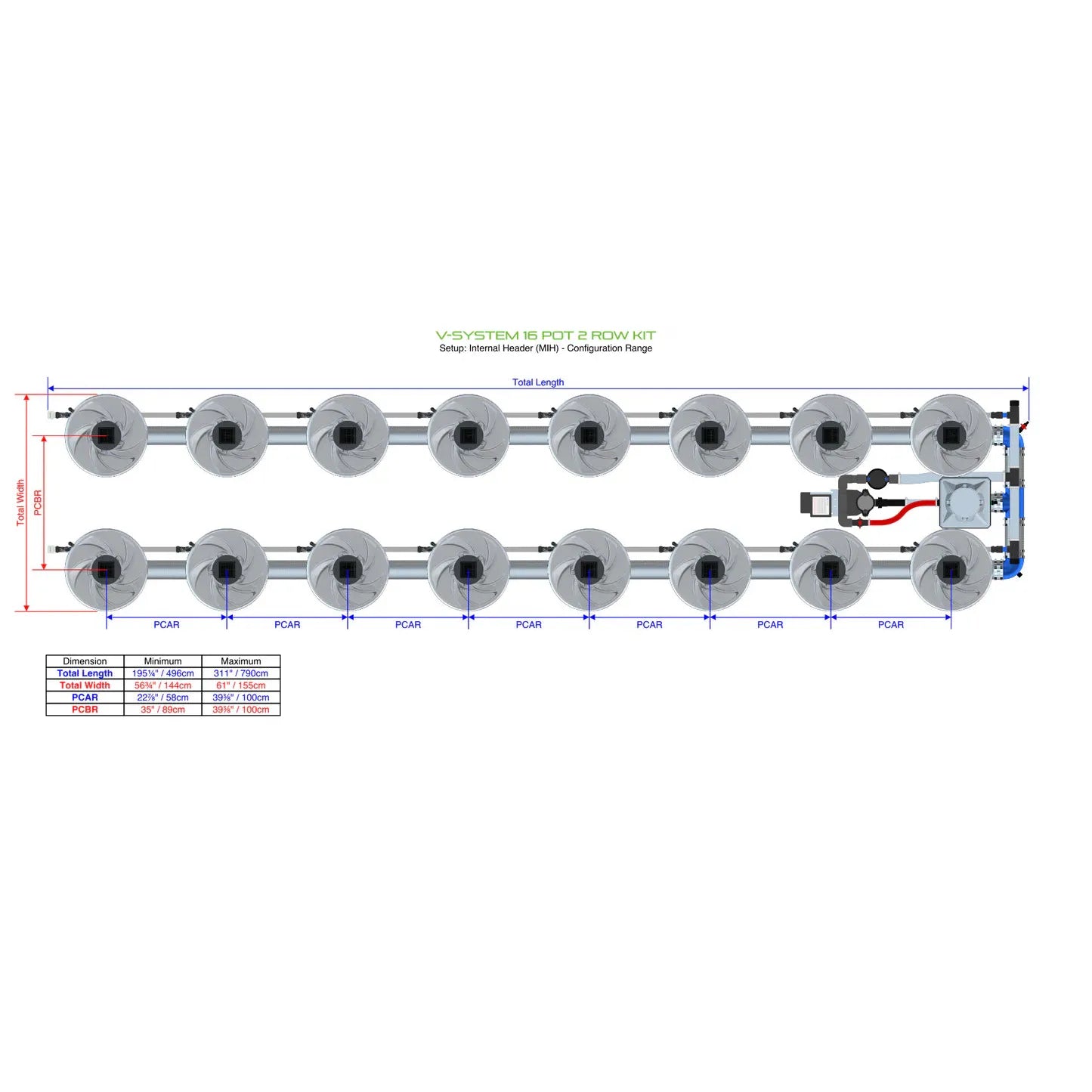 Alien Hydroponics V-SYSTEM 16 Pot 2 Row Kit