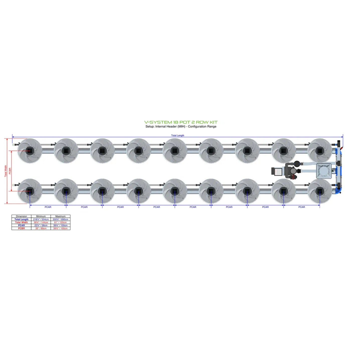 Alien Hydroponics V-SYSTEM 18 Pot 2 Row Kit