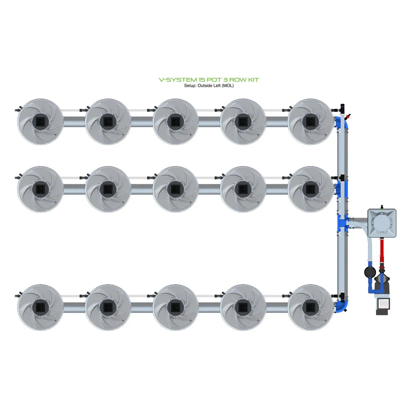 Alien Hydroponics V-SYSTEM 15 Pot 3 Row Kit