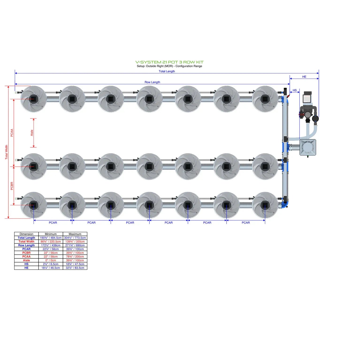 Alien Hydroponics V-SYSTEM 21 Pot 3 Row Kit