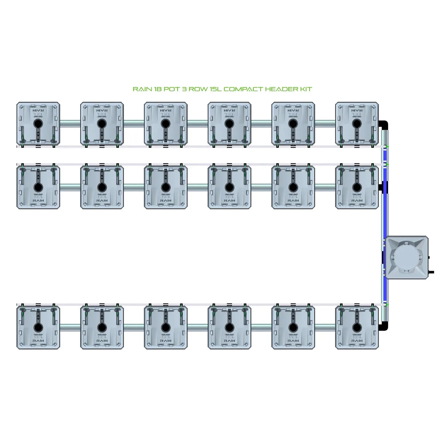Alien Hydroponics RAIN 18 Pot 3 Row Kit