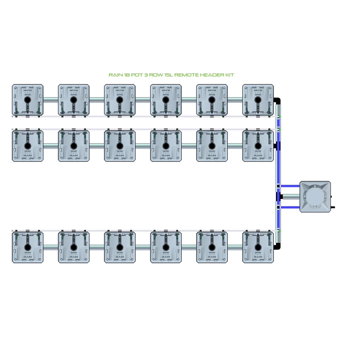 Alien Hydroponics RAIN 18 Pot 3 Row Kit
