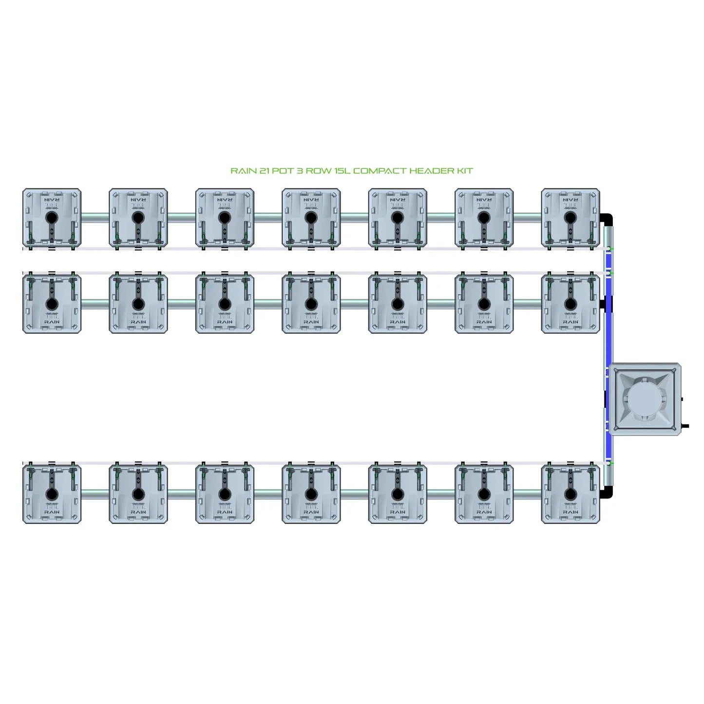 Alien Hydroponics RAIN 21 Pot 3 Row Kit