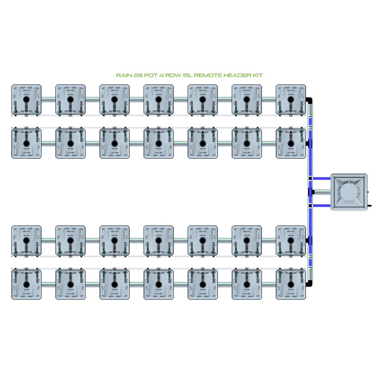 Alien Hydroponics RAIN 28 Pot 4 Row Kit