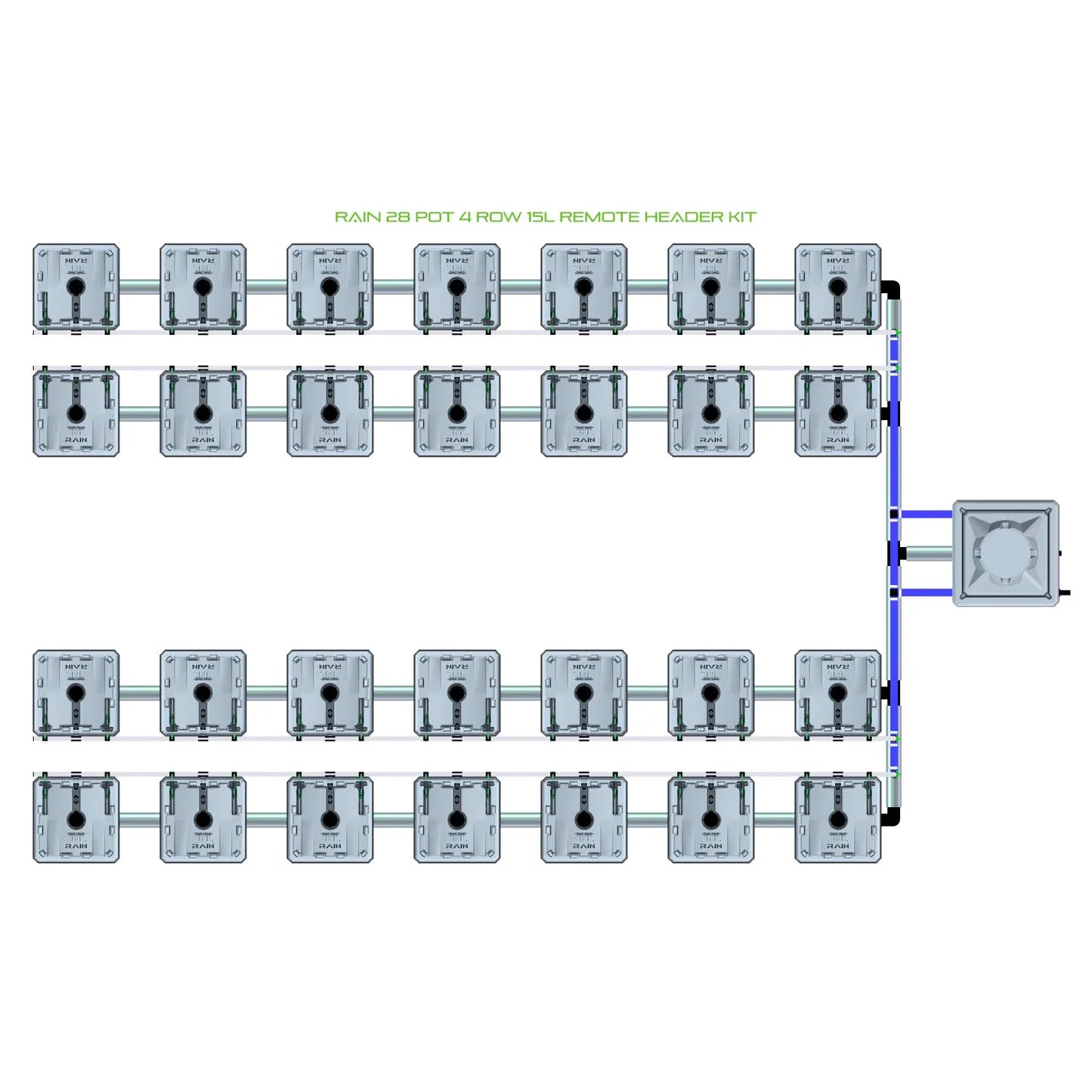 Alien Hydroponics RAIN 28 Pot 4 Row Kit