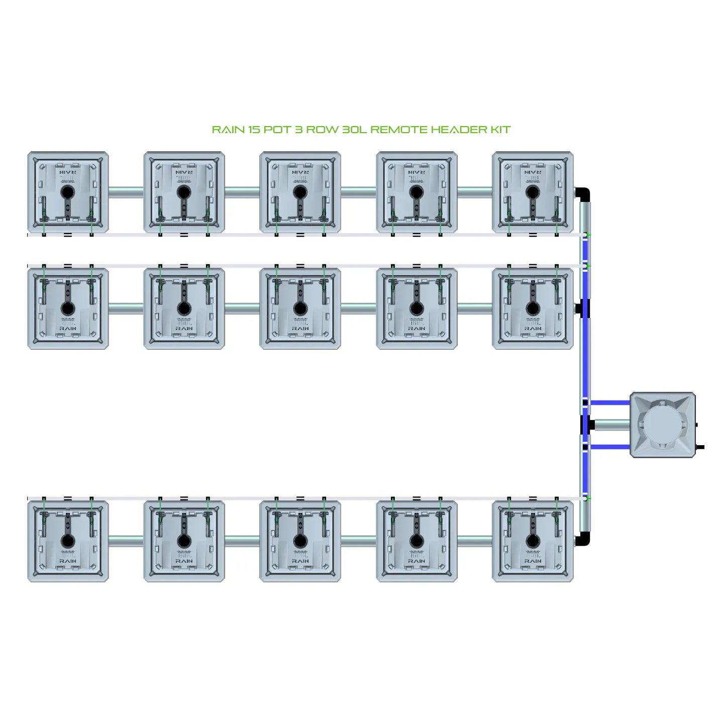 Alien Hydroponics RAIN 15 Pot 3 Row Kit
