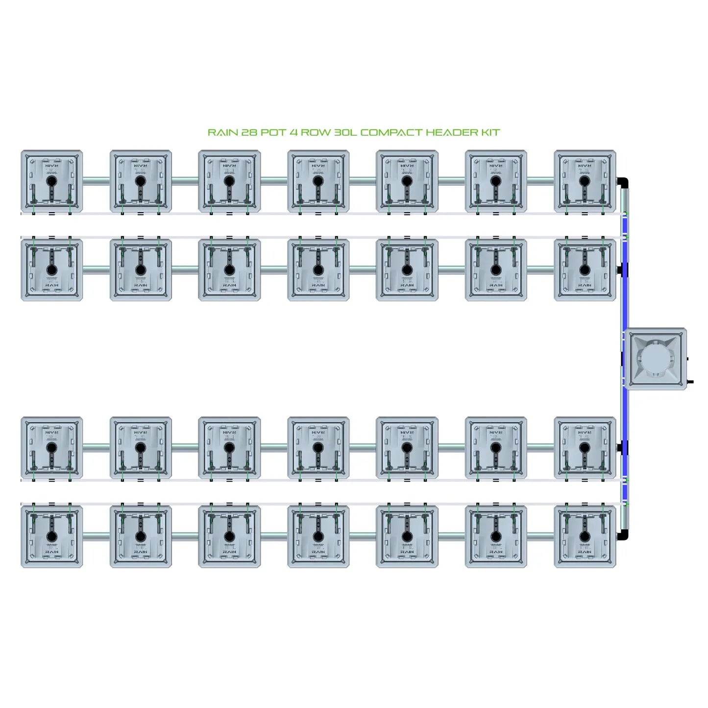 Alien Hydroponics RAIN 28 Pot 4 Row Kit