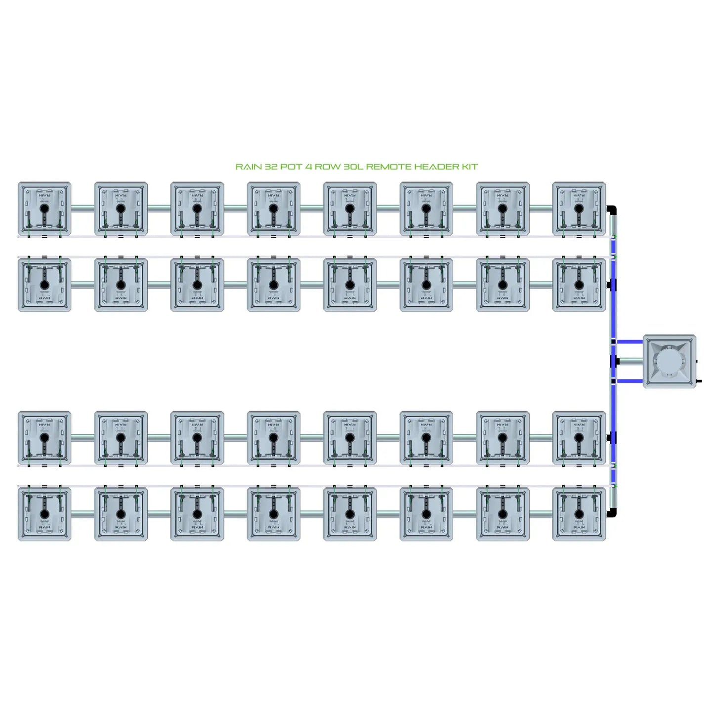 Alien Hydroponics RAIN 32 Pot 4 Row Kit