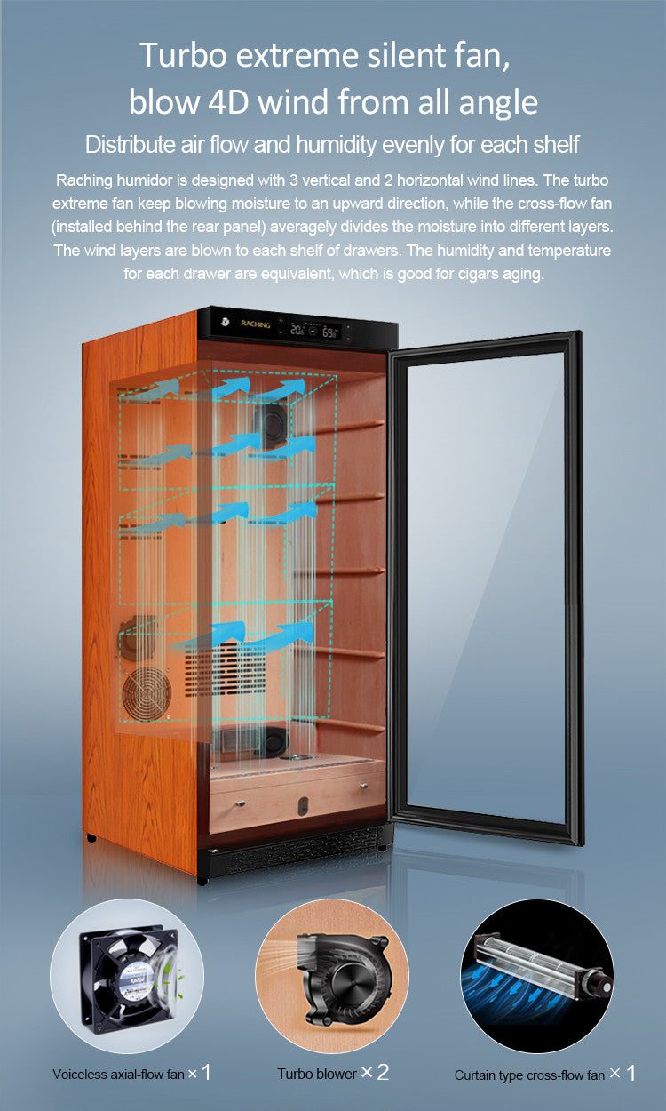 Raching C230A Electronic Humidor Cabinet Black With Canada Cedar Shelves | 900 Cigars