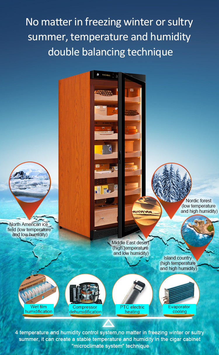 Raching C330A Electronic Humidor Cabinet Black With Canadian Cedar Shelves | 1300 Cigars