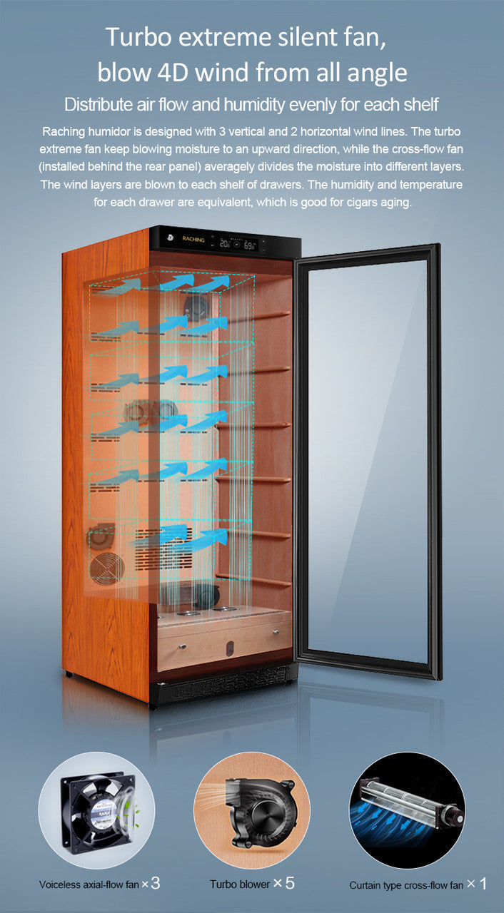 Raching C330A Electronic Humidor Cabinet Black With Canadian Cedar Shelves | 1300 Cigars