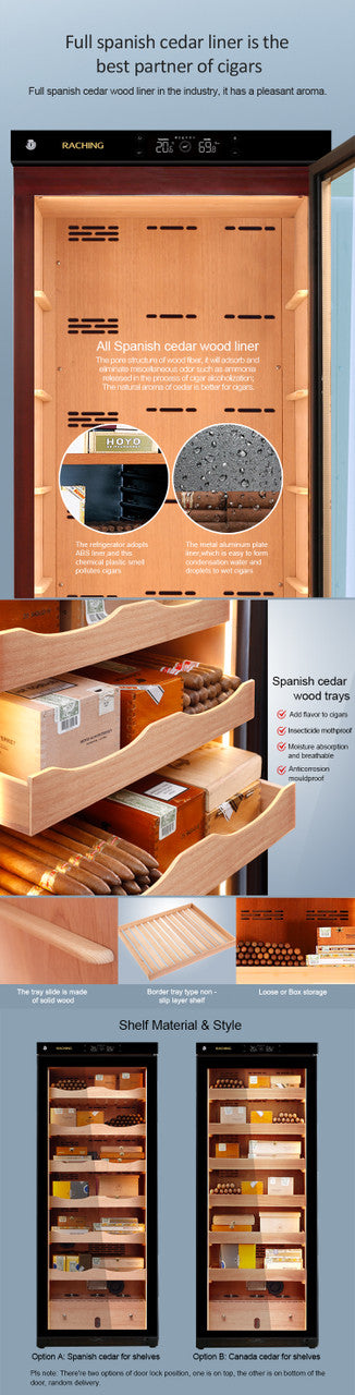 Raching C330A Electronic Humidor Cabinet Black With Canadian Cedar Shelves | 1300 Cigars