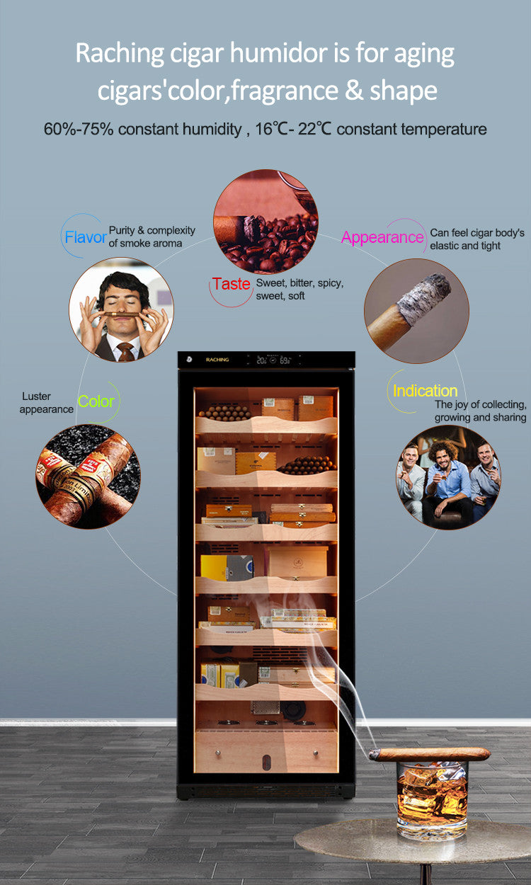 Raching C330A Electronic Humidor Cabinet Black With Canadian Cedar Shelves | 1300 Cigars