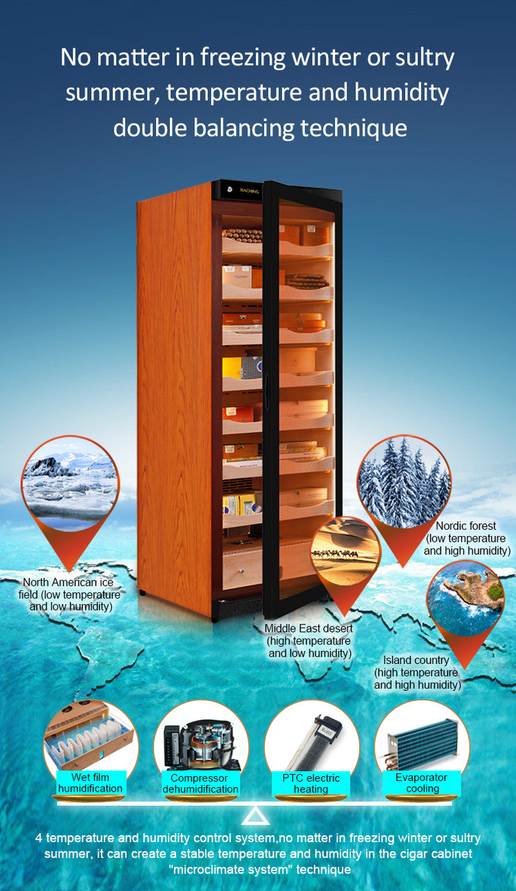 Raching C380A Electronic Humidor Cabinet Black With Canadian Cedar Shelves | 1500 Cigars