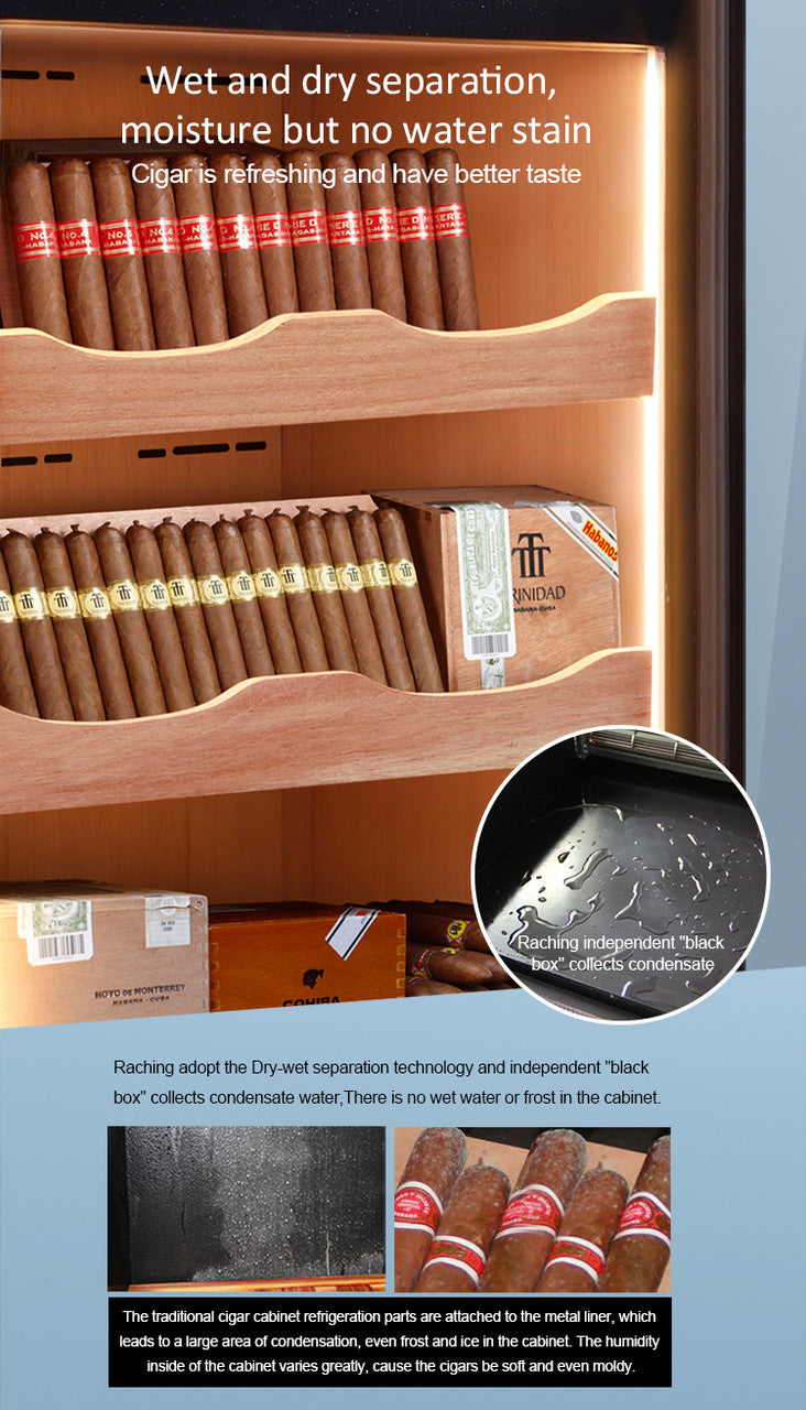 Raching C380A Electronic Humidor Cabinet Black With Canadian Cedar Shelves | 1500 Cigars