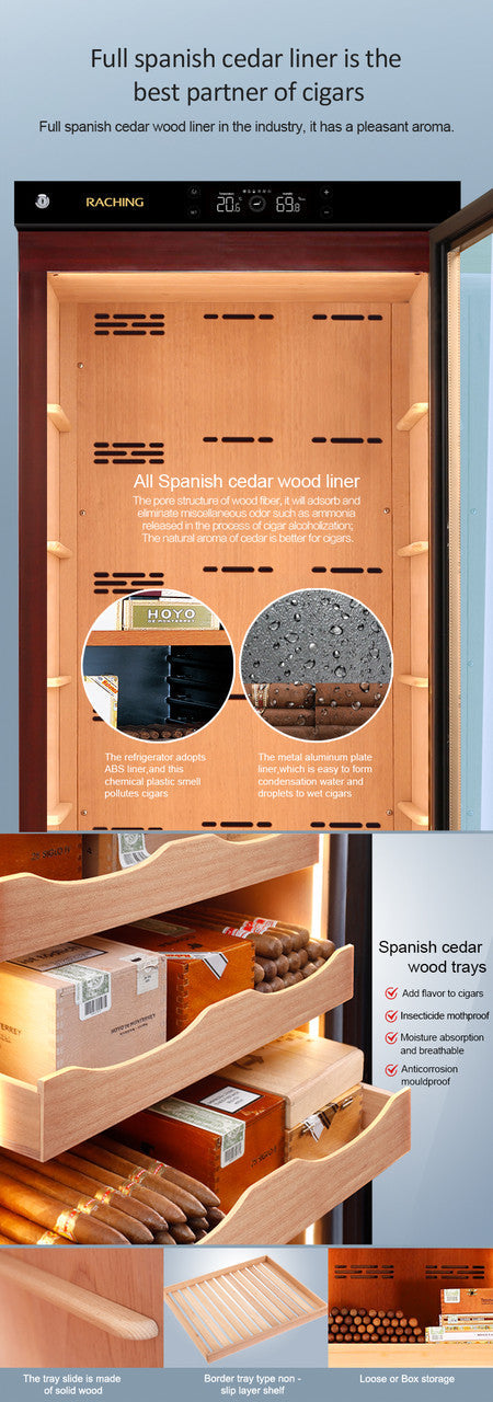 Raching C380A Electronic Humidor Cabinet Black With Canadian Cedar Shelves | 1500 Cigars