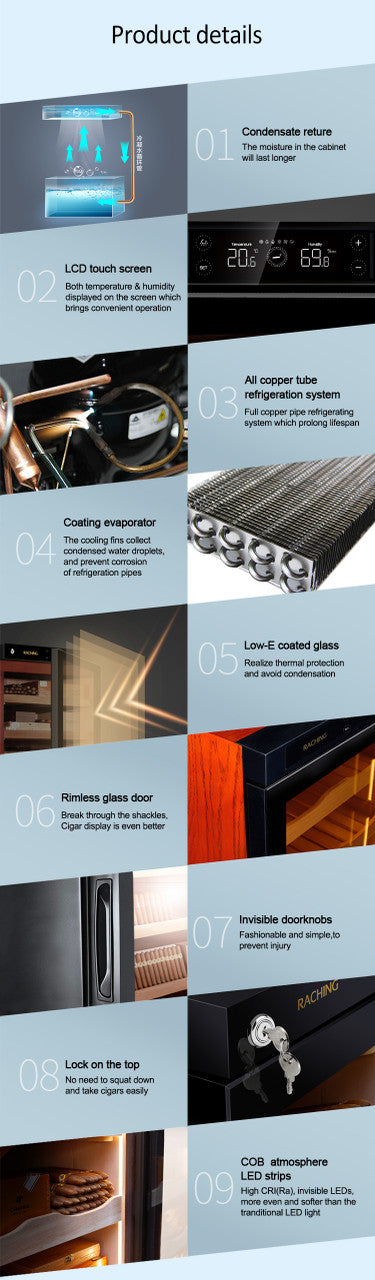 Raching C380A Electronic Humidor Cabinet Black With Canadian Cedar Shelves | 1500 Cigars