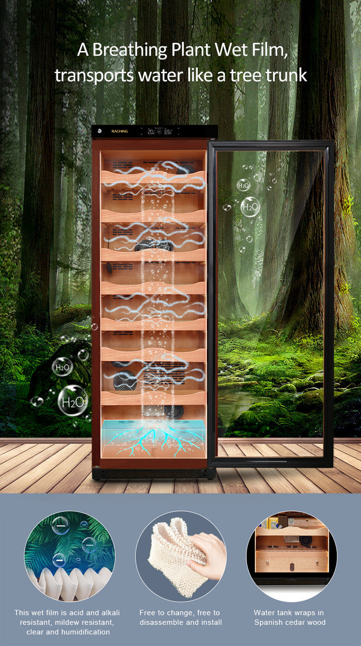 Raching C380A Electronic Humidor Cabinet Black With Canadian Cedar Shelves | 1500 Cigars