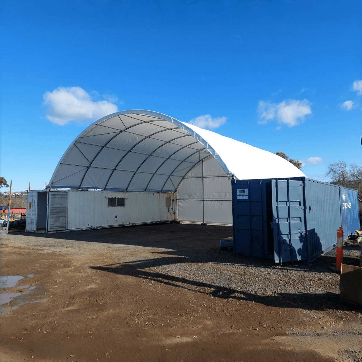 40’ x 40’ x 15’ Container Shelter with Closed Back Panel
