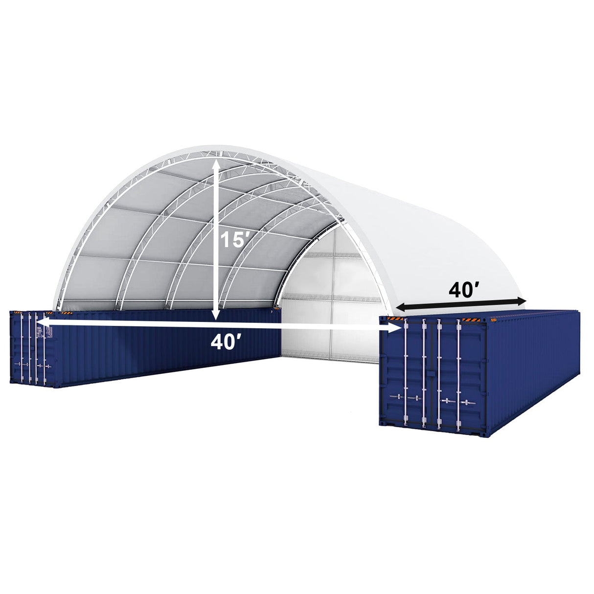 40’ x 40’ x 15’ Container Shelter with Closed Back Panel