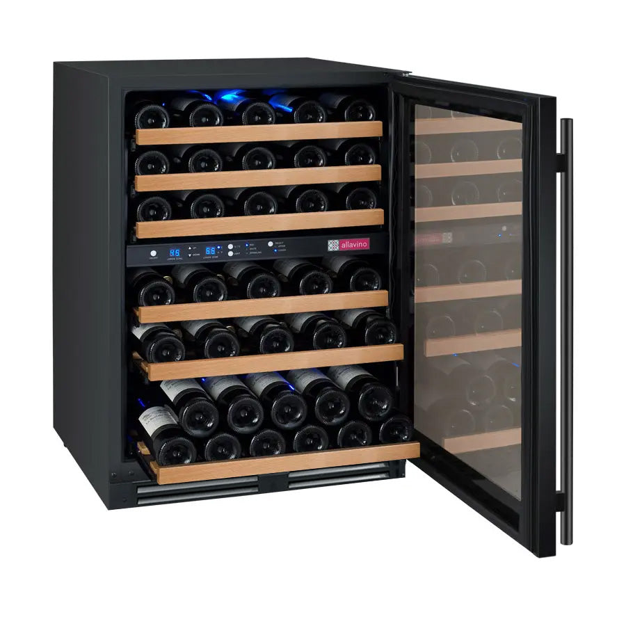 Allavino FlexCount Series 56 Bottle Dual Zone Built-In Wine Cooler Refrigerator with Black Door Right Hinge VSWR56-2BR20