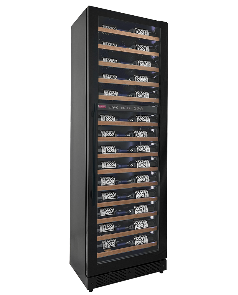 Allavino Reserva Series 67″ 71″ Tall Dual Zone Right Hinge Black Shallow Wine Refrigerator with Wood Shelf Fronts