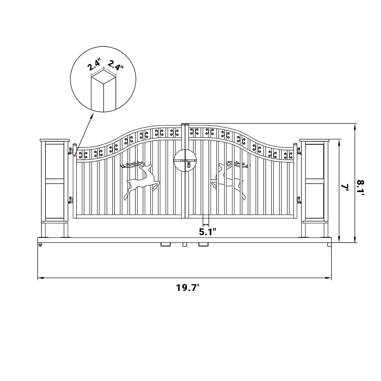Chery Industrial 20x8 ft Dual Swing Driveway Gate with Ornamental Posts