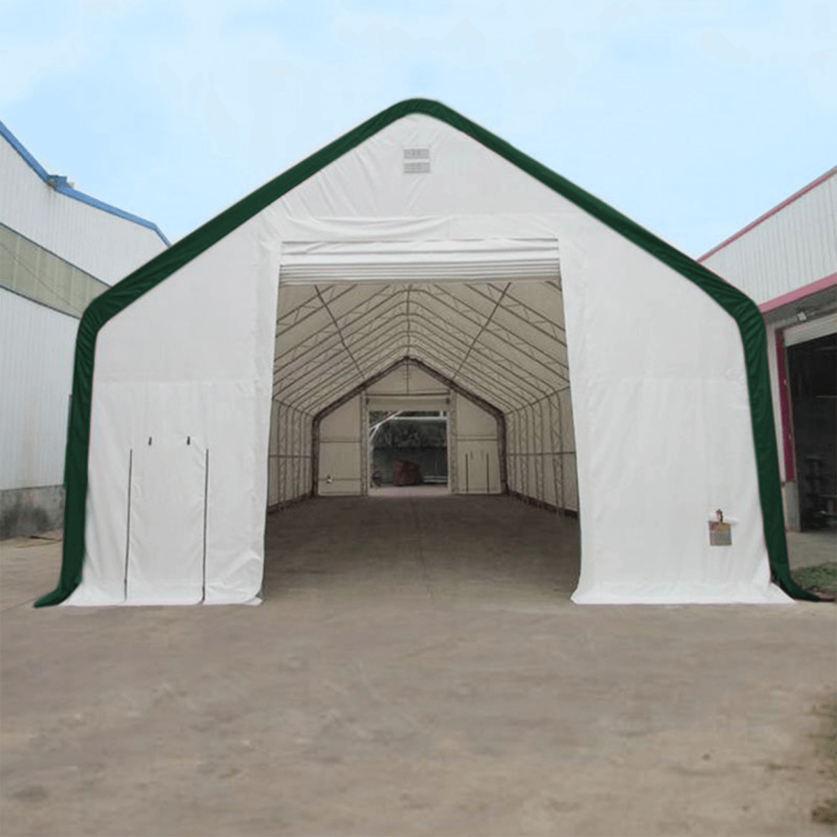 Double Truss Arch Storage Shelter 30′ W × 80′ L × 20′ H