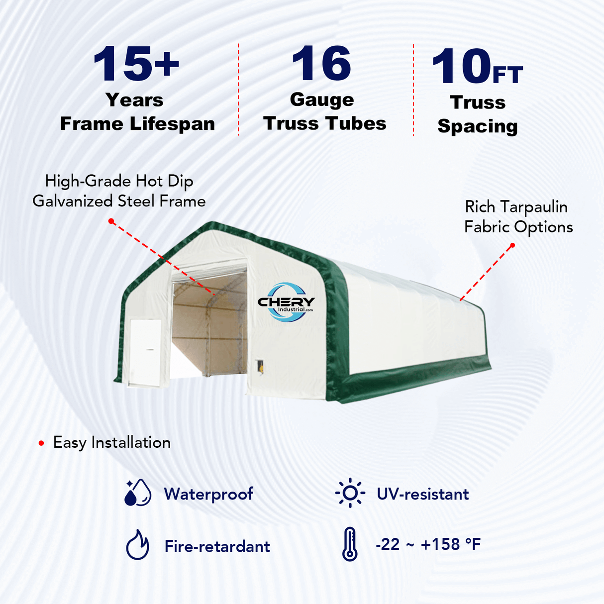 Chery Industrial Gold Mountain Double Truss Arch Storage Shelter 30′ W × 40′ L × 20′ H