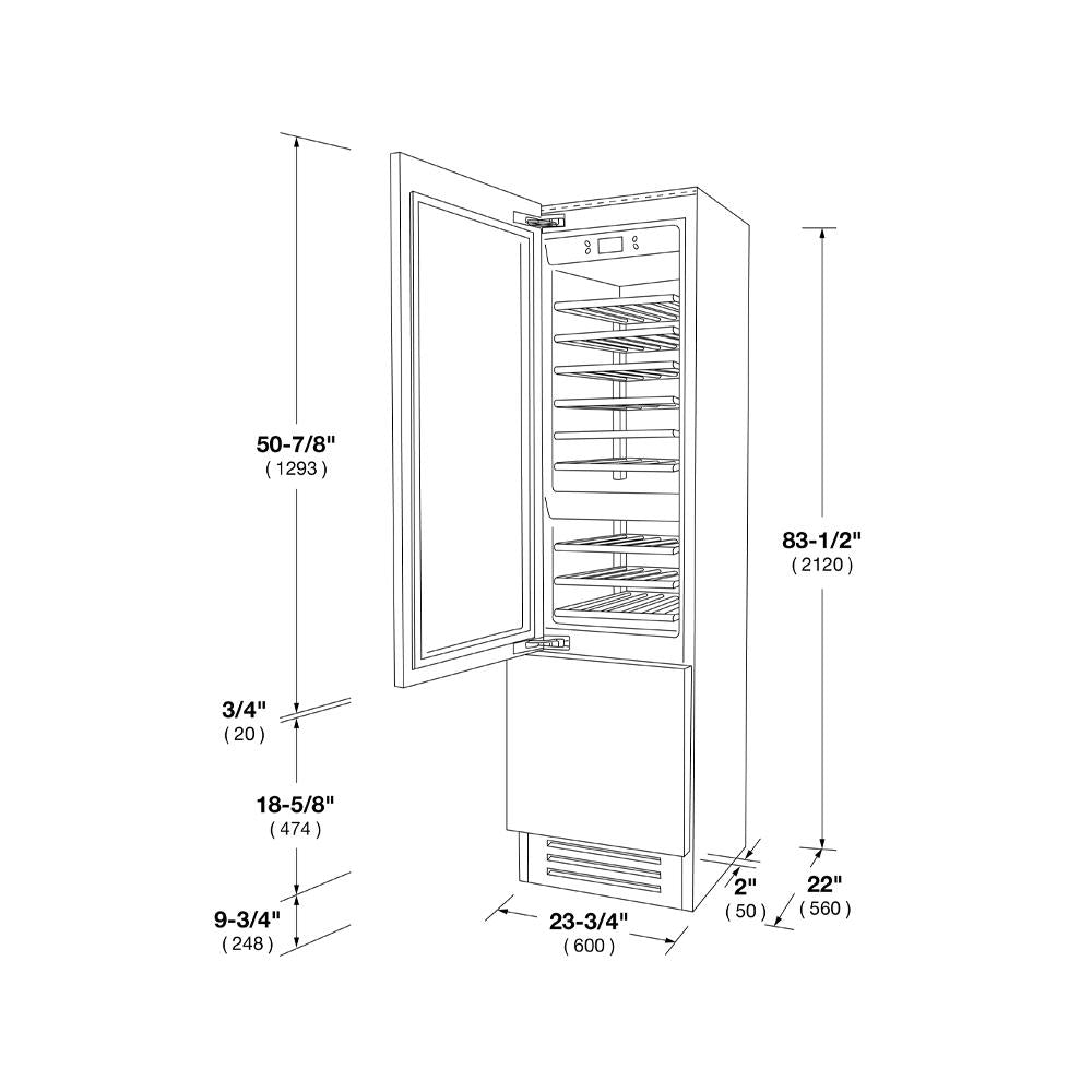 Fulgor Milano 700 Series 24 Inch 54 Bottle Capacity Panel Ready Built-In Wine Cooler with FlexZone Bottom Drawer and Triple-Pane Glass Left Hinge F7IBW24O2-L