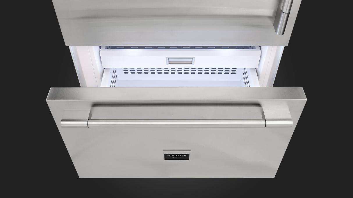 Fulgor Milano 36” 18.5 cu. ft. Stainless Steel Built‑In Bottom Freezer Refrigerator F7PBM36S2-L