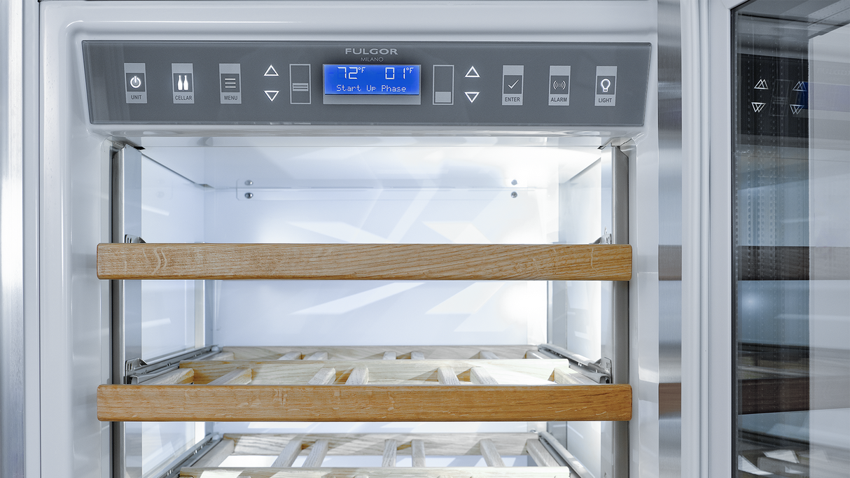 Fulgor Milano 24” 54‑Bottle Tri‑Zone Wine Cooler Stainless Steel Right Hinge F7PBW24S2-R