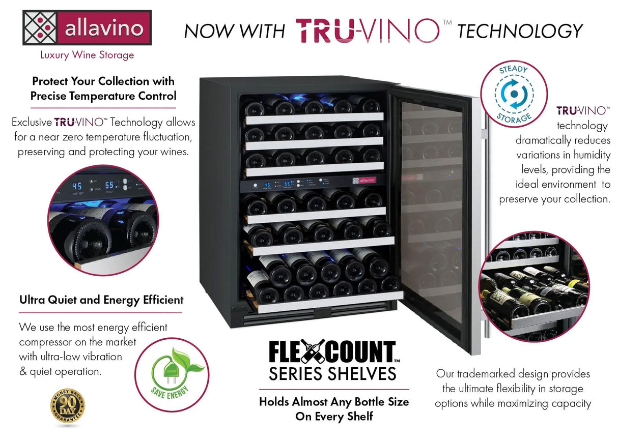 Allavino FlexCount Series 56 Bottle Dual Zone Built-In Wine Refrigerator with Stainless Steel Door Right Hinge VSWR56-2SR20