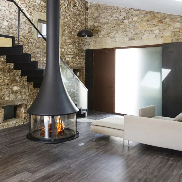 HearthArtSinn Ash 2 Cylindrical Hanging Glass Wood Burning Fireplace