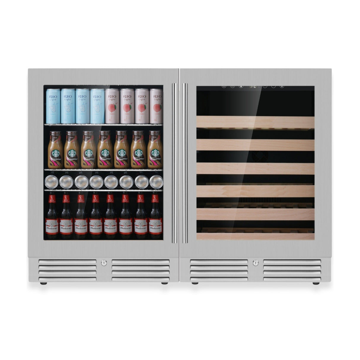 KingsBottle Ultimate Under-Bench Wine & Beverage Refrigerator Combo with Low-E Glass Door