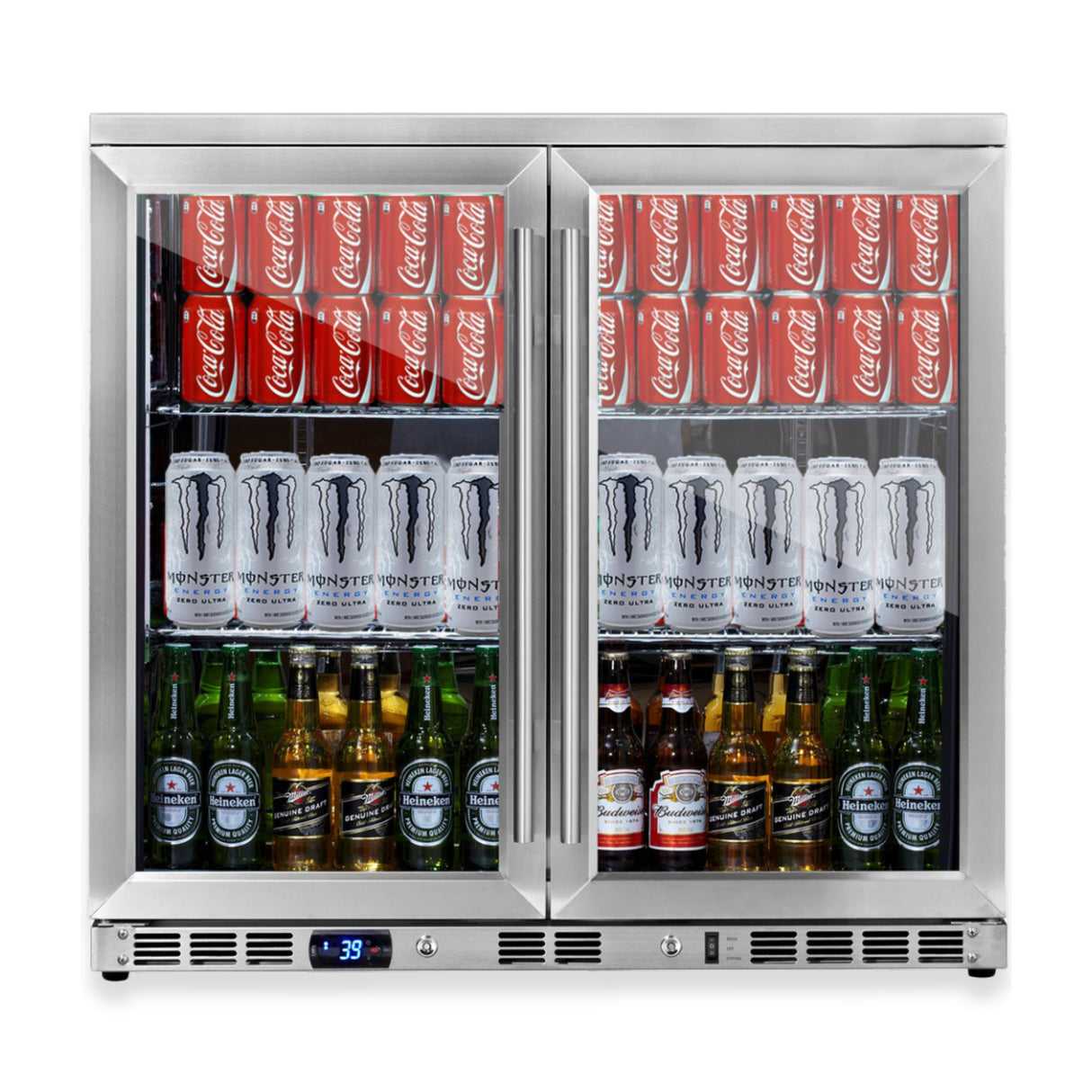 KingsBottle 36-Inch Heating Glass Dual Door Built In Beverage Fridge