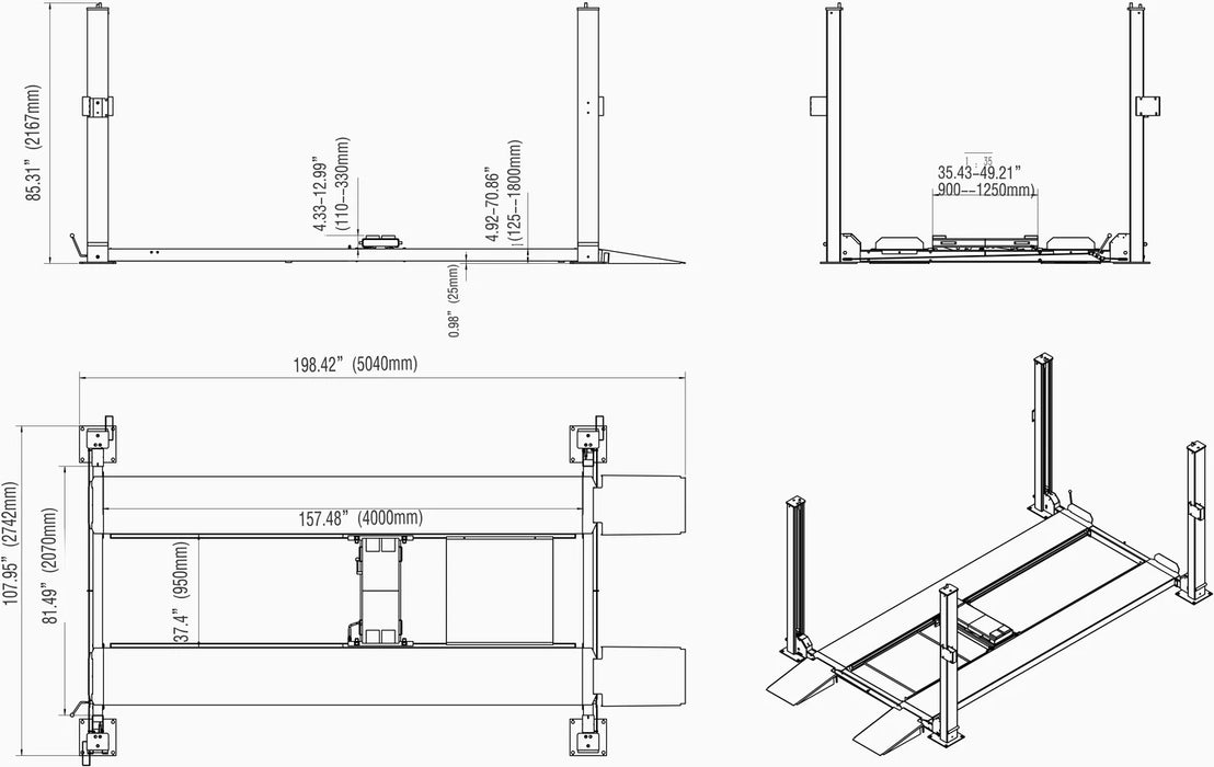 Katool 8500lbs Heavy Duty 4 Post Storage Car Lift KT-4H850